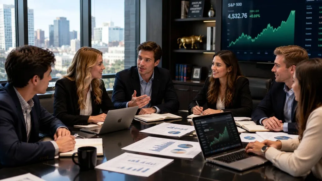 Students engaged in financial market discussion